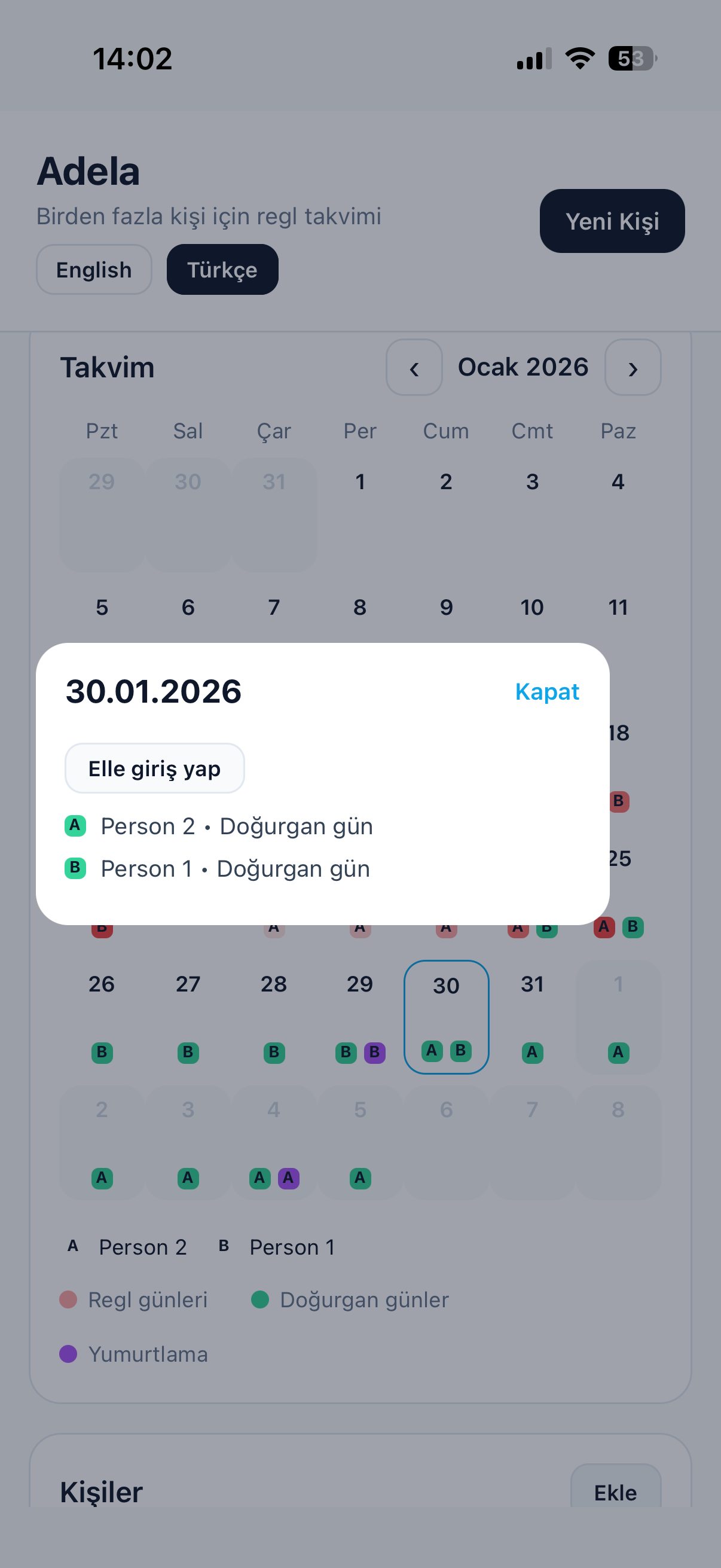 Takvim ekranı