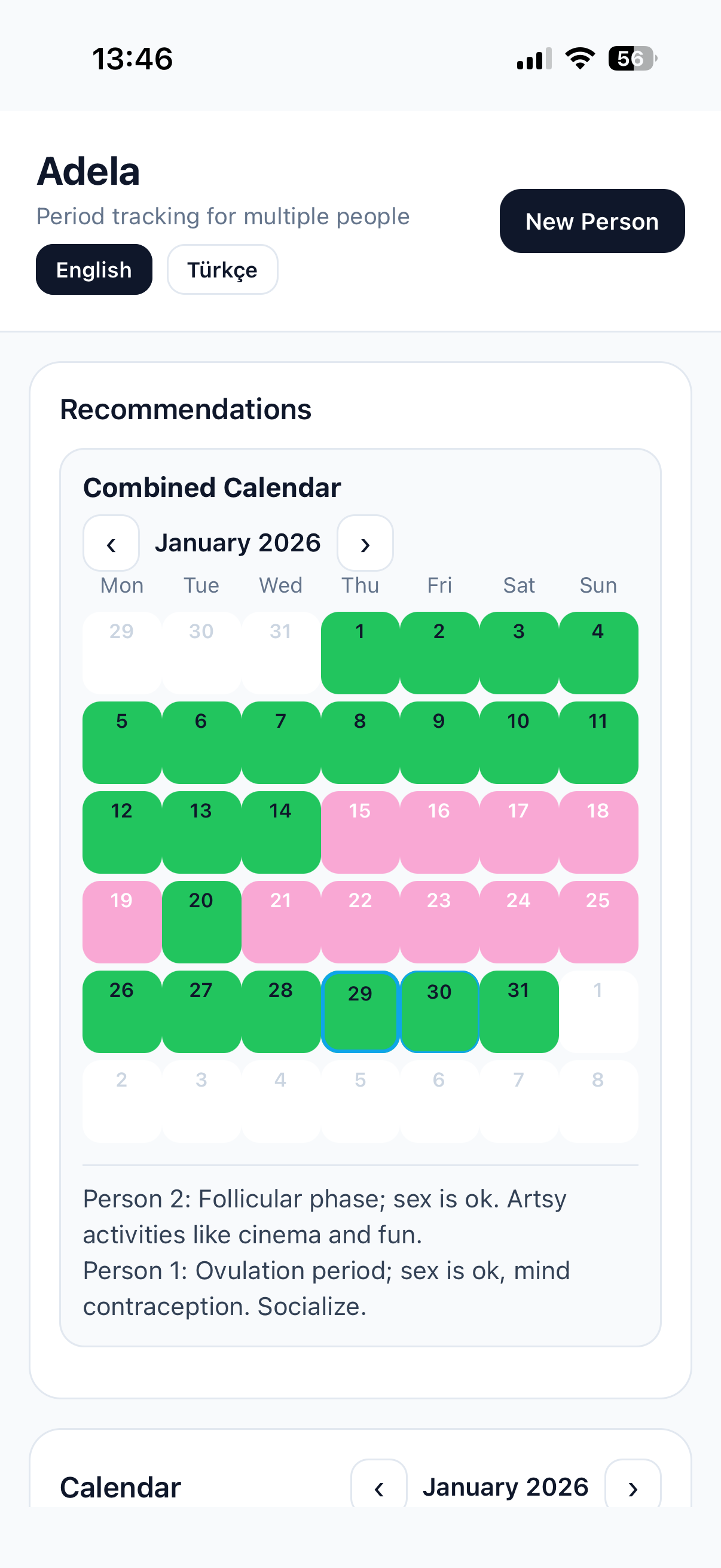 Adela cycle calendar
