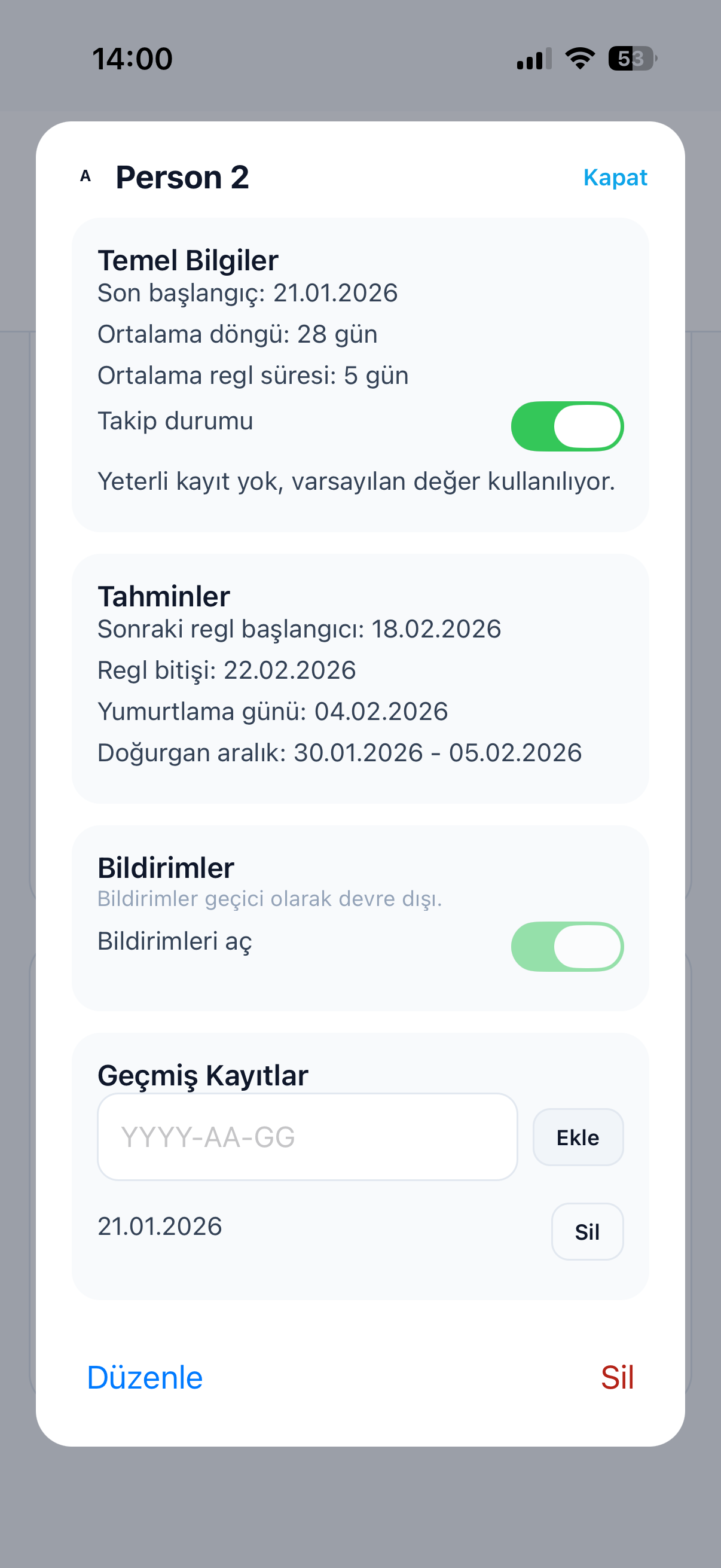 Hatırlatmalar ve tahminler